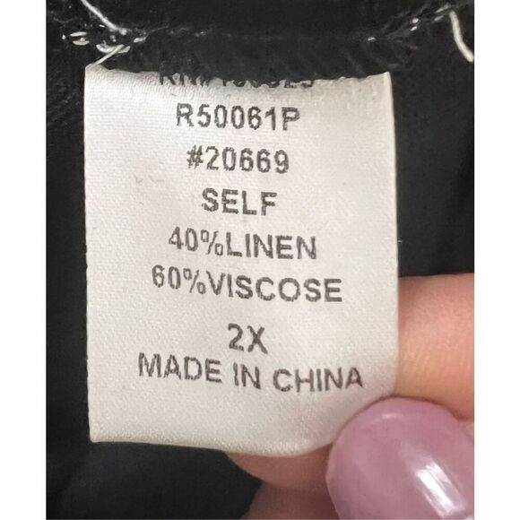 Women Black 3/4-Sleeve Romper Plus Size 2X Linen Blend Button Up Elastic-Waist - Picture 9 of 12